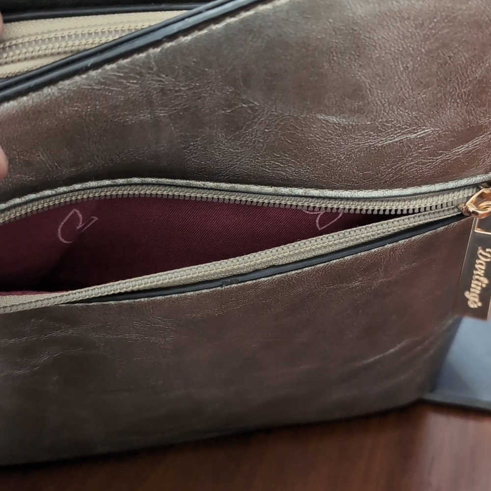Darlings Metallic Gray Vegan Leather Small Hobo/Crossbody Bag. - Picture 6 of 12